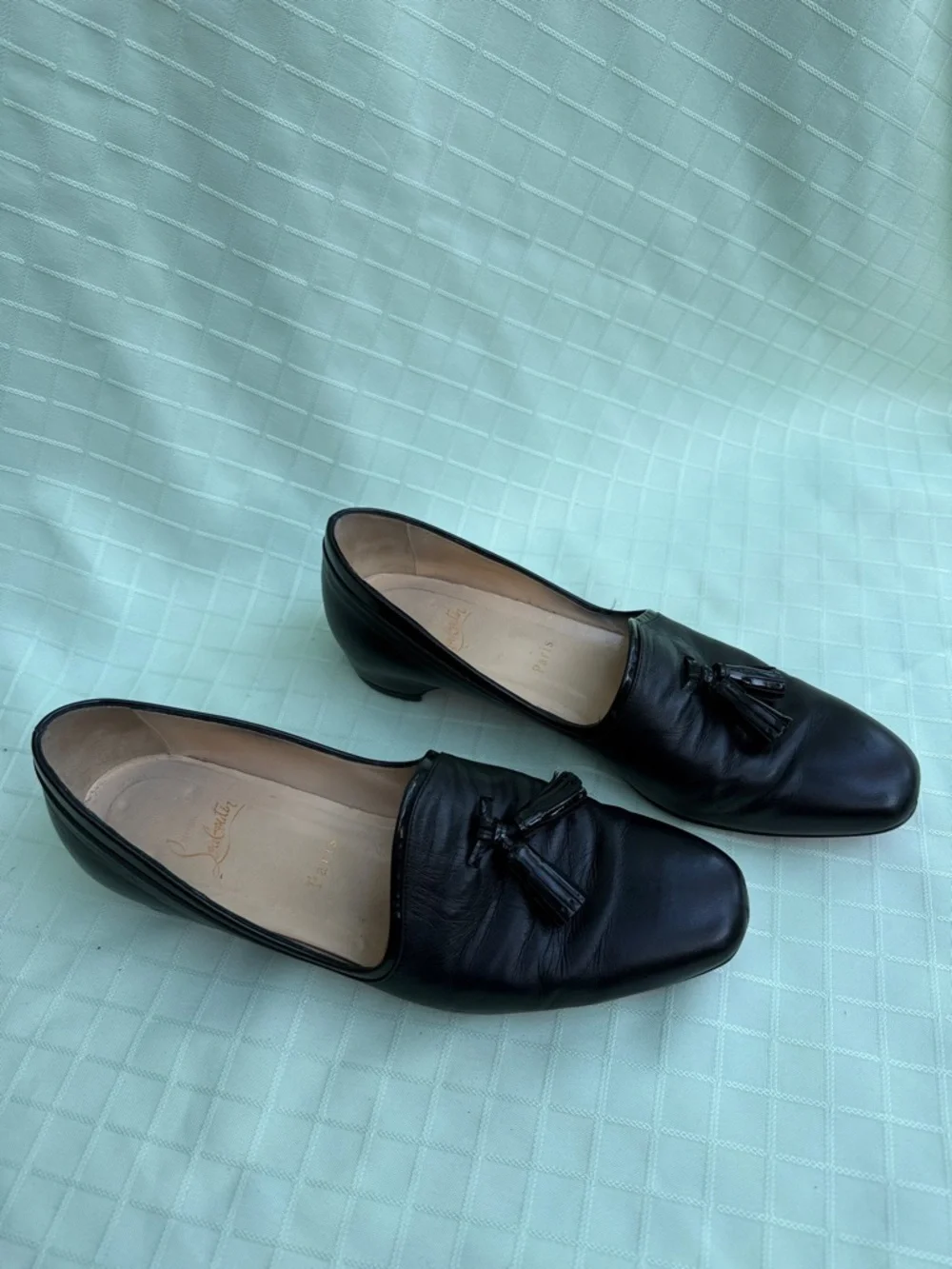 Christian Louboutin Black Leather Tassel Loafers in Original Dust Bag